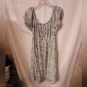 Torrid White with Green and Blue Floral Print Off the Shoulders Dress